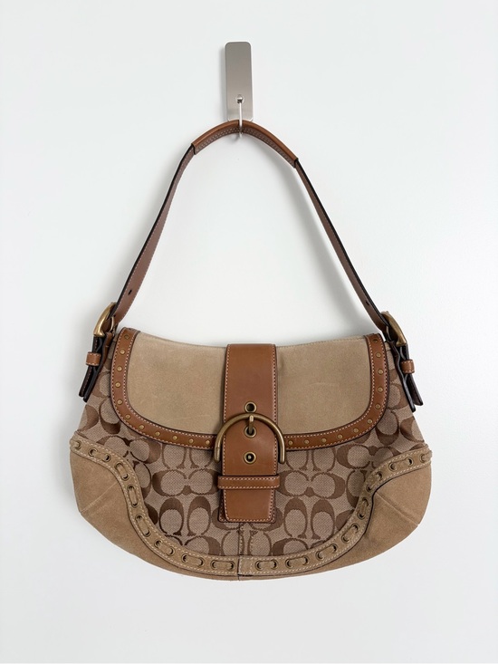 Coach Handbags - Coach Vintage Y2K Signature Canvas and Suede Shoulder Bag